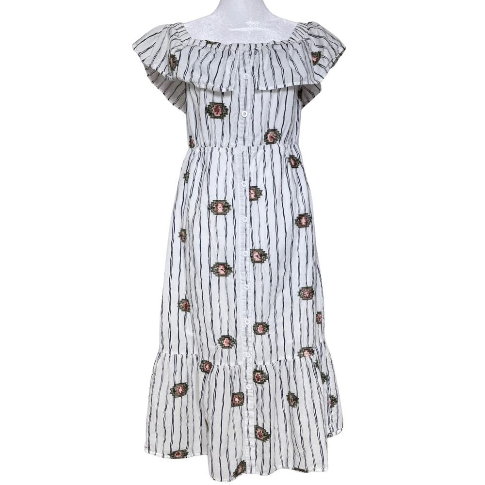 Style Rack Midi Dress Women Embroidered Geometric Tiered Ruffled Large Prairie